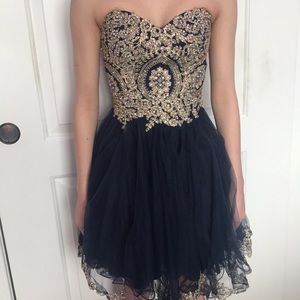 Homecoming Dress Navy blue with gold detailing